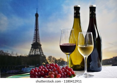 Wine And The Eiffel Tower In Paris