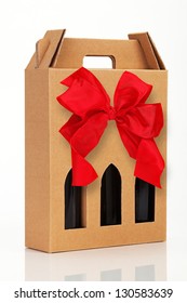 Wine Gift Box With Red Bow.