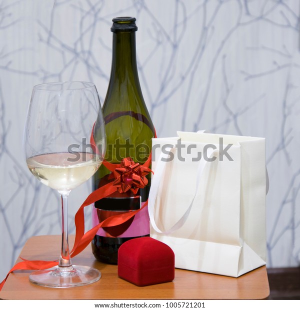 Wine Glass Bottle Decorated Red Ribbon Stock Image Download Now