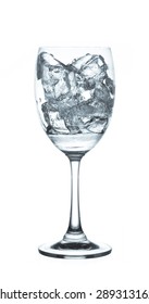 Wine Glass With Ice Cubes. Isolated On White Background