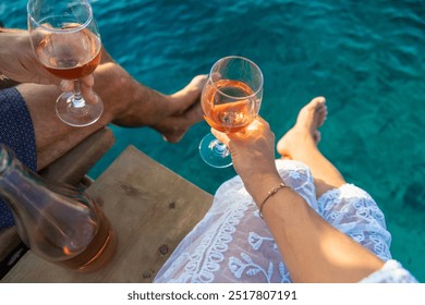 Wine in a glass on the seashore. Selective focus. Travel. - Powered by Shutterstock