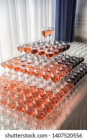 Wine Glass Pyramid, Rose And Red Wine