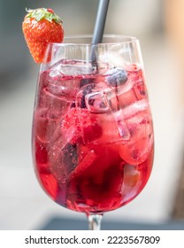 Wine Glass Spritzer With Strawberry 