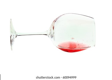 Wine Glass Tipped Over. Isolated On White With Clipping Path.