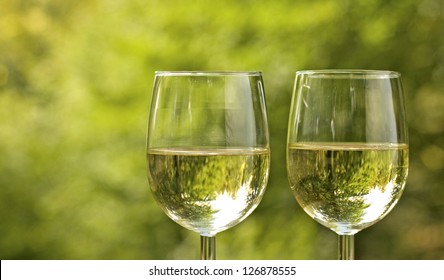 Wine Glass, With White Wine, Picnic.