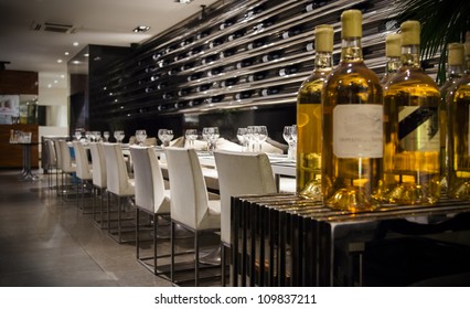 Wine In Interior Of Modern Restaurant