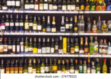 Wine Liquor Bottle On Shelf - Blurred Background
