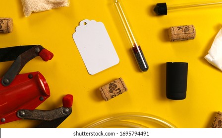 Wine Making Equipment, Over Yellow Background, Wine Kits