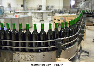 Wine Production Line - Unlabeled Bottles