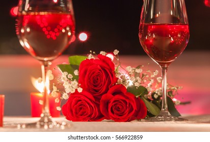 Wine And Roses. Romance And Love Concept. 