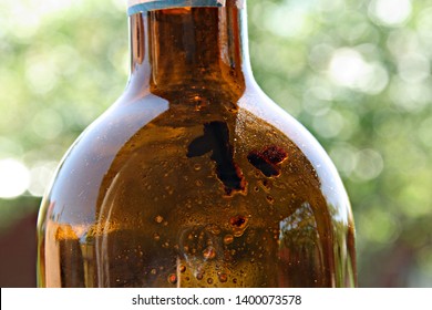 Wine Sediment On The Stele Brown Bottle Of Red Wine