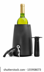 A Wine Service Set Formed Of A Sommelier Knife, A Wine Bucket And A Vacuum Pump