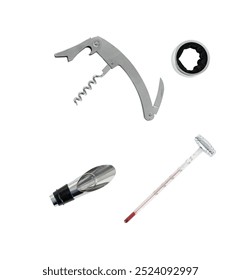 Wine set. Corkscrew and cork. Open a bottle of wine.
