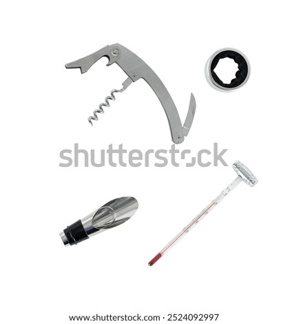 Wine set. Corkscrew and cork. Open a bottle of wine.
