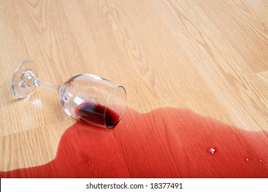 Wine Spill On Wood - Spilled Glass Of Red Wine