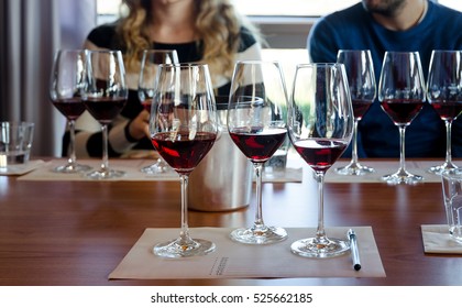 Wine tasting experience in Langhe (Italy) with three glasses of Nebbiolo on a table