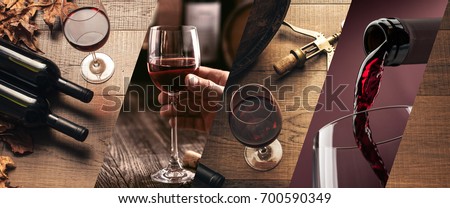 Wine tasting and winemaking photo collage with wine glasses and bottles Zdjęcia stock © 