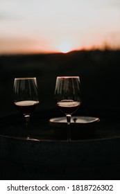 Wine At A Wineyard During Sunset