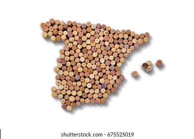 Wine-producing Countries - Maps From Wine Corks. Map Of Spain On White Background.