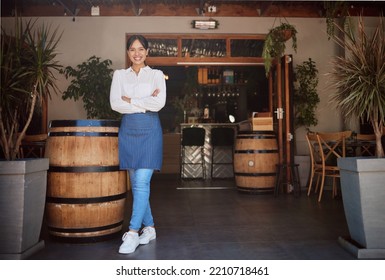 Winery Restaurant, Proud Business Owner Woman In Portrait For Food, Drink And Hospitality Industry. Vineyard Waitress Worker, Bartender Or Manager With Service Motivation, Trust And Leader Experience