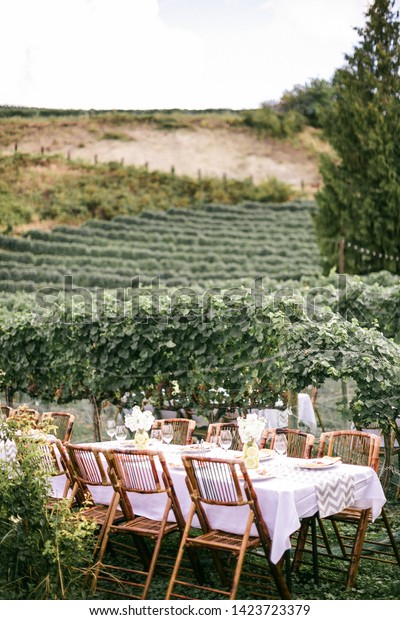 Winery Wedding Reception Table Top Royalty Free Stock Image