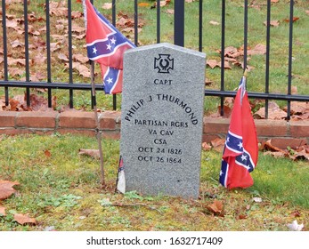 Winfield, WV / USA - 10-28-15: Confederate Captain Philip J. Thurmond was killed in battle at Winfield on 26 Oct 1864. He was in a temporary grave until 30 Oct 2010 when he was reburied with honors.