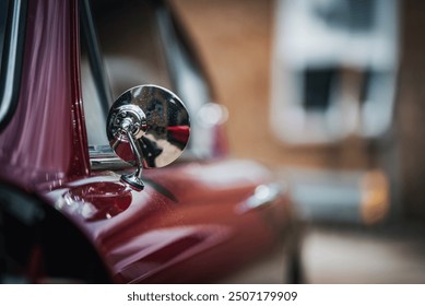 Wing mirror of a classic vintage car, Aston Martin DB4 - Powered by Shutterstock