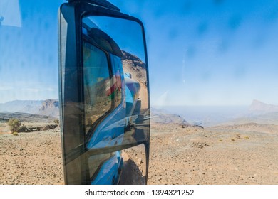 Wing Mirror Of A Water Tank Truck In Hajar Mountains, Oman