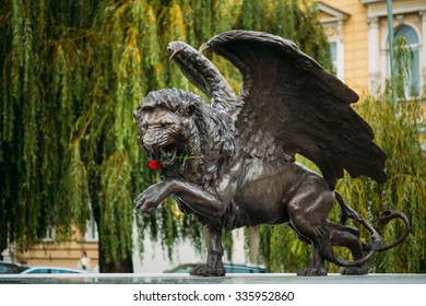 Winged Lion Memorial In Prague Czech Republic.