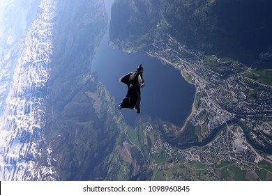 Wingsuit Flyer Over Voss Norway