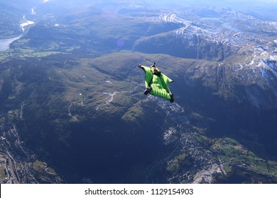 Wingsuit Flying Over Voss, Norway