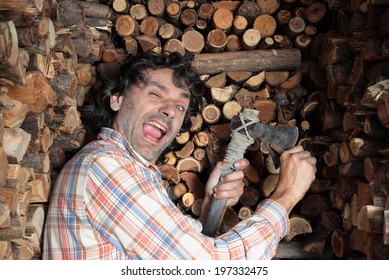 Winking Man Sharpening His Axe