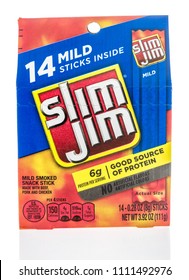 Winneconne - 12 June 2018: A Package Of Slim Jim Mild Sticks On An Isolated Background.