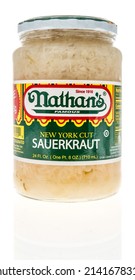 Winneconne, WI -1 April 2022: A Package Of Nathans Famous New York Cut Sauerkraut On An Isolated Background