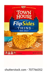 Winneconne, WI - 1 September 2017:  A box of Town House Flipsides thins crackers in sea salt flavor on an isolated background.