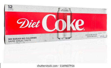 Winneconne, WI - 1 September 2018: A 12 pack of Diet Coca-Cola soda pop on an isolated background