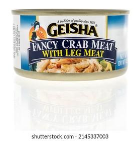 Winneconne, WI -10 April 2022: A Can Of Geisha Fancy Crab Meat On An Isolated Background