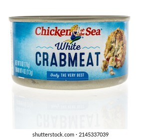 Winneconne, WI -10 April 2022: A Can Of Chicken Of The Sea Crab Meat On An Isolated Background