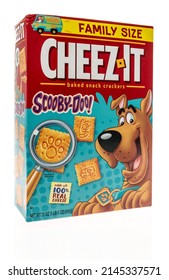 Winneconne, WI -10 April 2022: A Package Of Cheez It Scooby Do Crackers On An Isolated Background