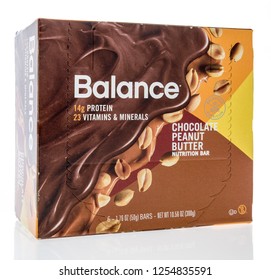 Winneconne, WI - 10 December 2018: A Package Of Balance Chocolate Peanut Butter Nutrition Bar  On An Isolated Background.