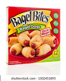 Winneconne, WI - 10 September 2019: A Package Of Bagel Bites Bagel Dogs Pigs In The Blanket With Oscar Mayer Hot Dogs On An Isolated Background.