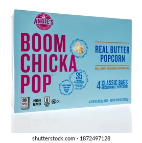 Winneconne, WI -11 December 2020: A Package Of Boom Chicka Pop Real Butter Popcorn Microwave On An Isolated Background.