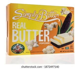 Winneconne, WI -11 December 2020: A Package Of Simply Better Real Butter Popcorn Microwave On An Isolated Background.