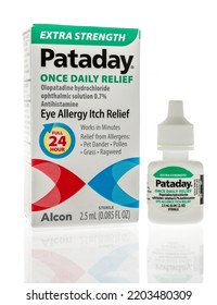 Winneconne, WI - 11 September 2022: A Package Of Alcon Pataday Once Daily Eye Allergy Itch Relief Eye Drops On An Isolated Background.