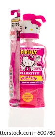 Winneconne, WI - 12 March 2017:  A Bottle Of Hello Kitty Firefly Fluoride Rinse On An Isolated Background.