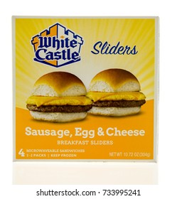 Winneconne, WI - 12 October 2017: A Box Of White Castle Sausage, Egg And Cheese Sliders On An Isolated Background.