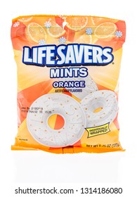 Winneconne, WI - 14 February 2019: A Package Of Lifesavers Mints In Orange Flavor On An Isolated Background