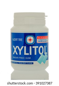 Winneconne, WI - 14 March 2016: A Bottle Of Xylitol Chewing Gum That Is Made The The Lotte Company.