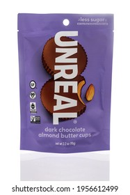 Winneconne, WI - 15 April 2021:  A Package Of Unreal Dark Chocolate Almond Butter Cups On An Isolated Background