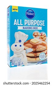 Winneconne, WI -15 August 2021:  A Package Of Pillsbury All Purpose Baking Mix Biscuits, Pancakes And Waffles On An Isolated Background